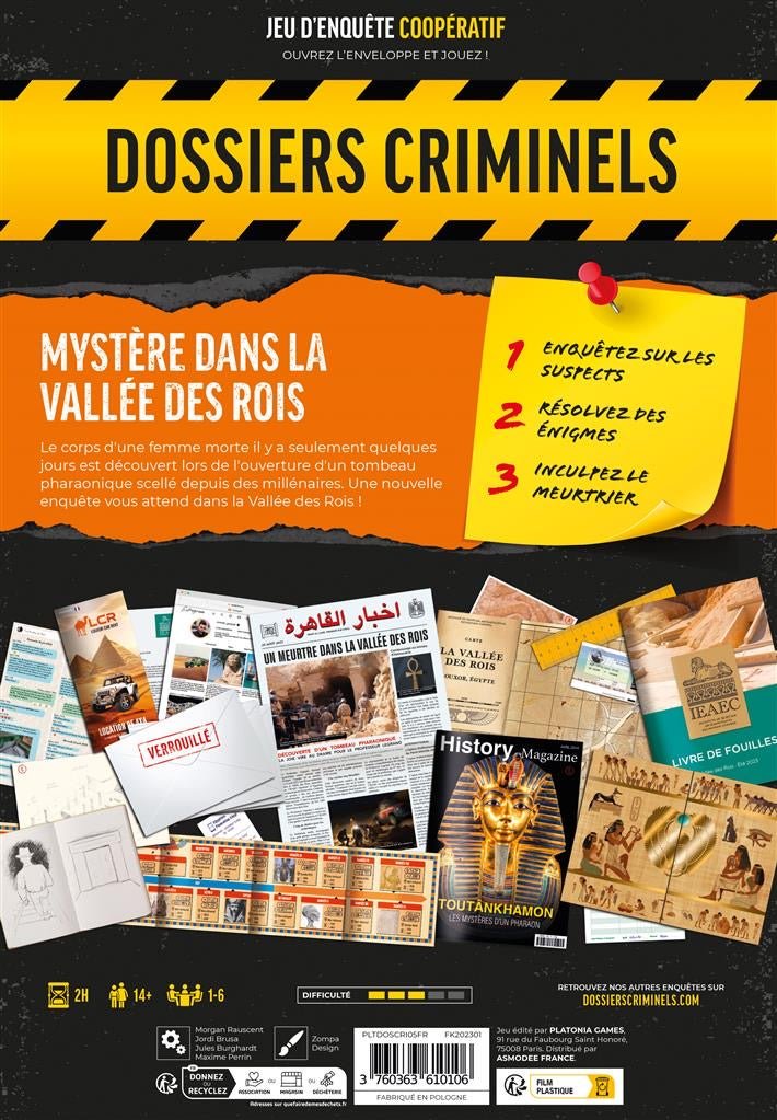 DOSSIERS CRIMINELS : Mystère Dans La Vallée Des Rois - Jeu de plateau de stratégie coopératif - Rouge et Noir