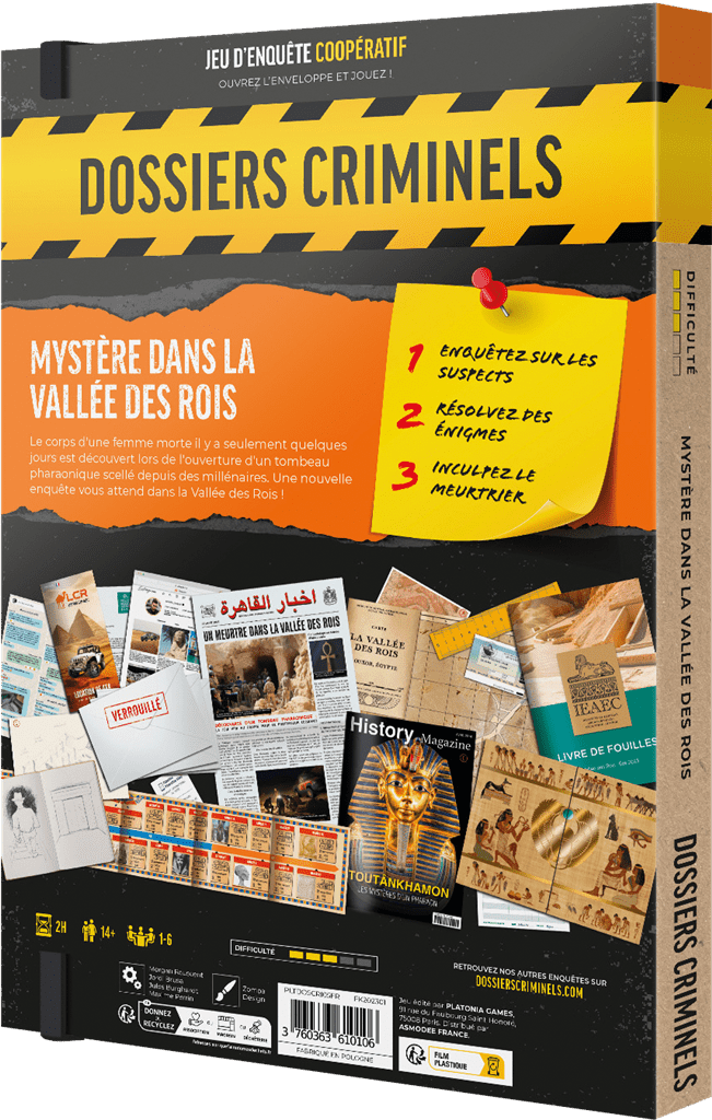 DOSSIERS CRIMINELS : Mystère Dans La Vallée Des Rois - Jeu de plateau de stratégie coopératif - Rouge et Noir