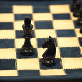 Ensemble d'échecs roulable magnétique - Cuir véritable - Bleu - ensemble d'échecs luxe classique jeu d'échecs de voyage en cuir véritable - Rouge et Noir