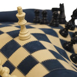 Ensemble d'échecs roulable magnétique - Cuir véritable - Bleu - ensemble d'échecs luxe classique jeu d'échecs de voyage en cuir véritable - Rouge et Noir