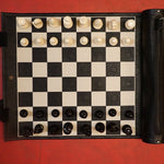 Ensemble d'échecs roulable magnétique - Cuir véritable - Noir - ensemble d'échecs luxe classique jeu d'échecs de voyage en cuir véritable - Rouge et Noir