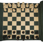Ensemble d'échecs roulable magnétique - Cuir véritable - Vert - ensemble d'échecs luxe classique jeu d'échecs de voyage en cuir véritable - Rouge et Noir