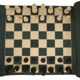 Ensemble d'échecs roulable magnétique - Cuir véritable - Vert - ensemble d'échecs luxe classique jeu d'échecs de voyage en cuir véritable - Rouge et Noir