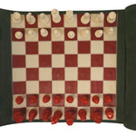Ensemble d'échecs roulable magnétique - Cuir véritable - Vert / Rouge - ensemble d'échecs luxe classique jeu d'échecs de voyage en cuir véritable - Rouge et Noir