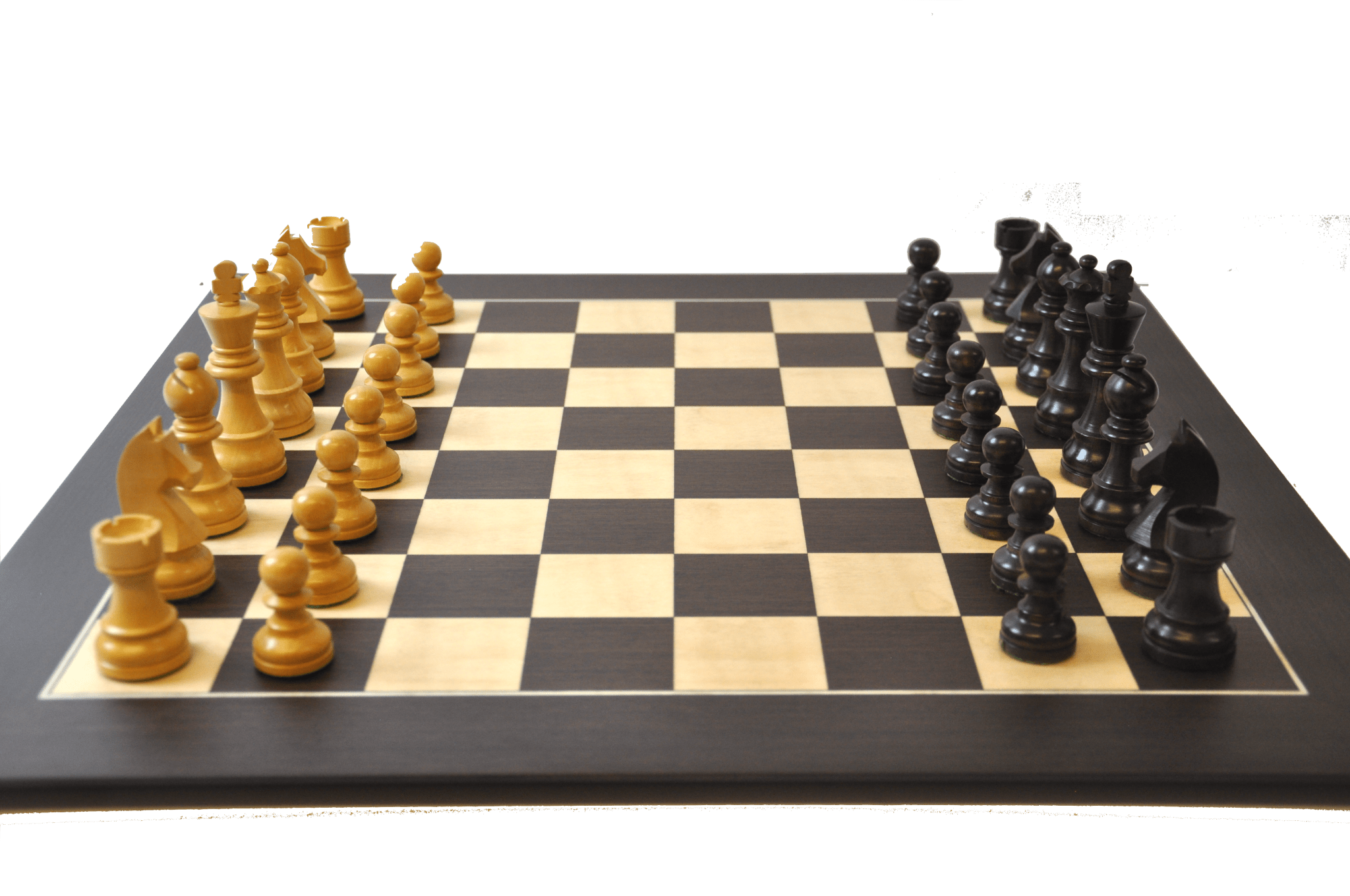 Ensemble design Français Wengé biseauté - Pièces buis teintées - ensemble d'échecs classique - Rouge et Noir