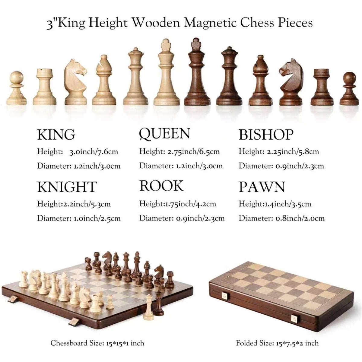 Ensemble jeu d'échecs en noyer et érable - pliant - 38 cm - Coffre d'échecs et jeu d'échecs de voyage - Rouge et Noir