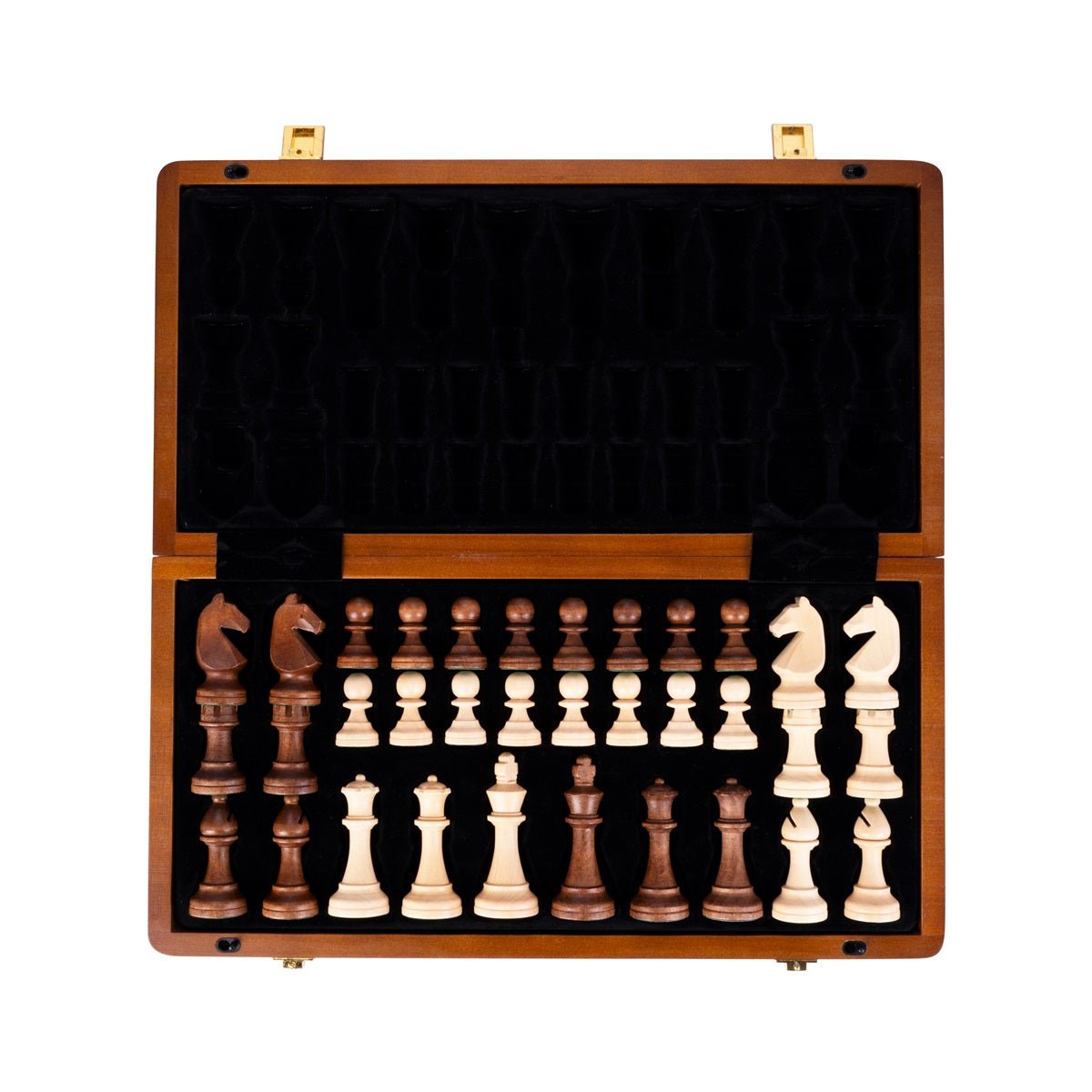 Ensemble jeu d'échecs en noyer et érable - pliant - 38 cm - Coffre d'échecs et jeu d'échecs de voyage - Rouge et Noir