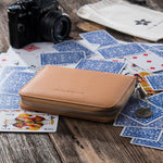 Etui de bridge en cuir pleine fleur - Soleil - jeu de cartes coffret bridge à jouer coffret de cartes luxe - Rouge et Noir