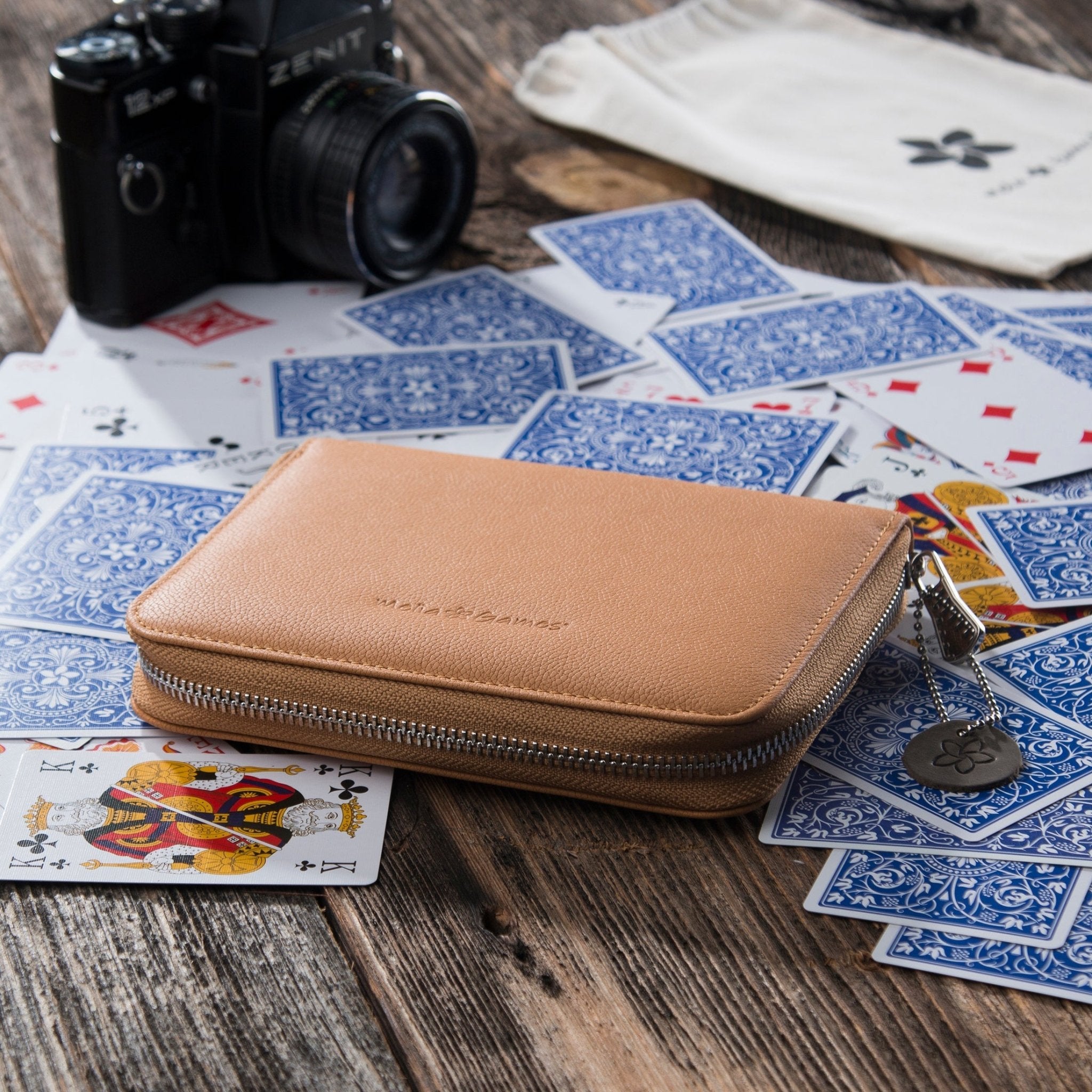 Etui de bridge en cuir pleine fleur - Soleil - jeu de cartes coffret bridge à jouer coffret de cartes luxe - Rouge et Noir
