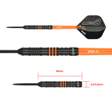 Fléchettes 80% Nickel Tungstène - Raise B - Orange - Fléchettes acier - Rouge et Noir