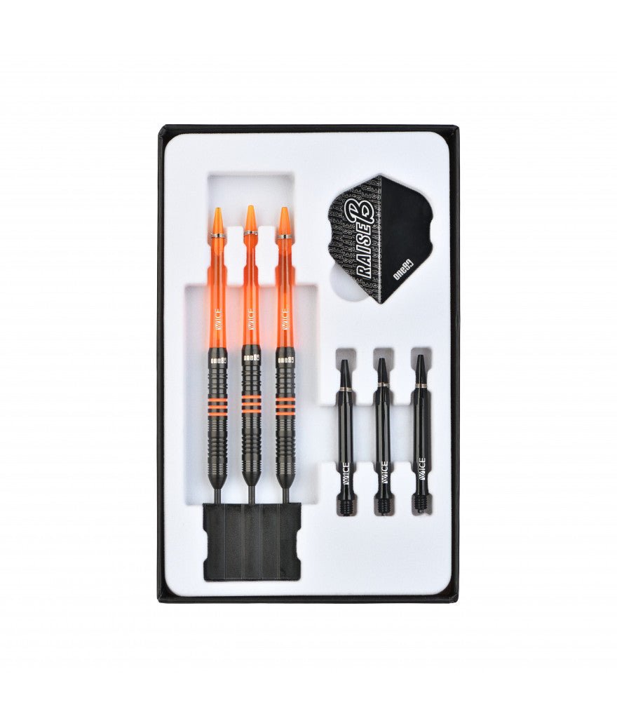 Fléchettes 80% Nickel Tungstène - Raise B - Orange - Fléchettes acier - Rouge et Noir