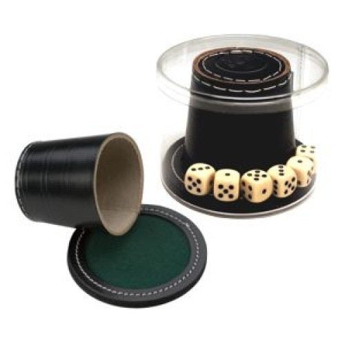 Godet Cuir + 6 dés sur socle - godet - Rouge et Noir
