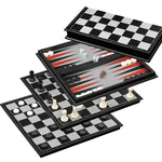 Jeu d'échecs / Backgammon en plastique - Magnétique - Coffre d'échecs et jeu d'échecs de voyage - Rouge et Noir