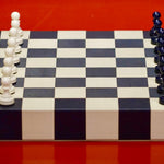 Jeu d'échecs en marqueterie de cuir - Exemplaire unique - Fabrication française - ensemble d'échecs luxe classique jeu d'échecs en cuir véritable - Rouge et Noir
