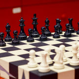 Jeu d'échecs en marqueterie de cuir - Exemplaire unique - Fabrication française - ensemble d'échecs luxe classique jeu d'échecs en cuir véritable - Rouge et Noir