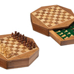 Jeu d'échecs octogonal en acacia et érable - Coffre tiroir - Magnétique - ensemble d'échecs classique jeu d'échecs échecs de voyage - Rouge et Noir