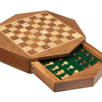 Jeu d'échecs octogonal en acacia et érable - Coffre tiroir - Magnétique - ensemble d'échecs classique jeu d'échecs échecs de voyage - Rouge et Noir