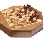 Jeu d'échecs octogonal en acacia et érable - Coffre tiroir - Magnétique - ensemble d'échecs classique jeu d'échecs échecs de voyage - Rouge et Noir