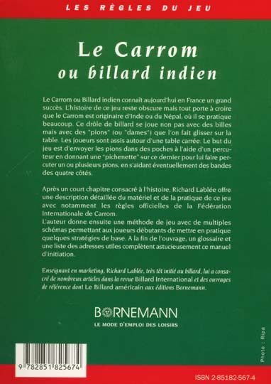 Le Carrom ou Billard indien - Bornemann - Règles de Jeux - Librairie - Rouge et Noir