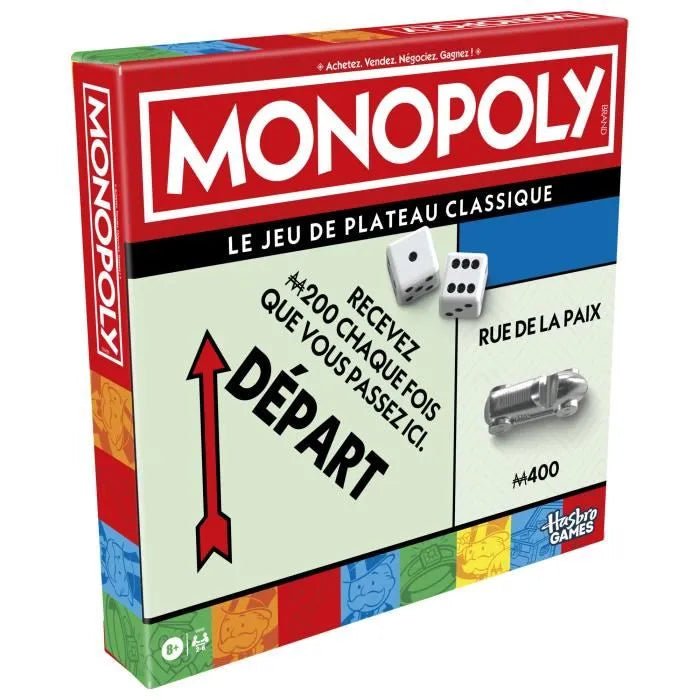 Monopoly Classique - Jeu de plateau de stratégie enfants - Rouge et Noir
