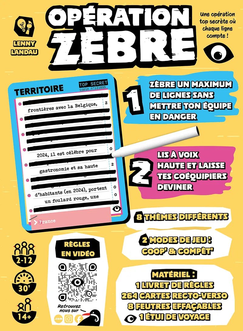 Operation Zebre - Jeu de plateau d'ambiance et de vivacité - Rouge et Noir