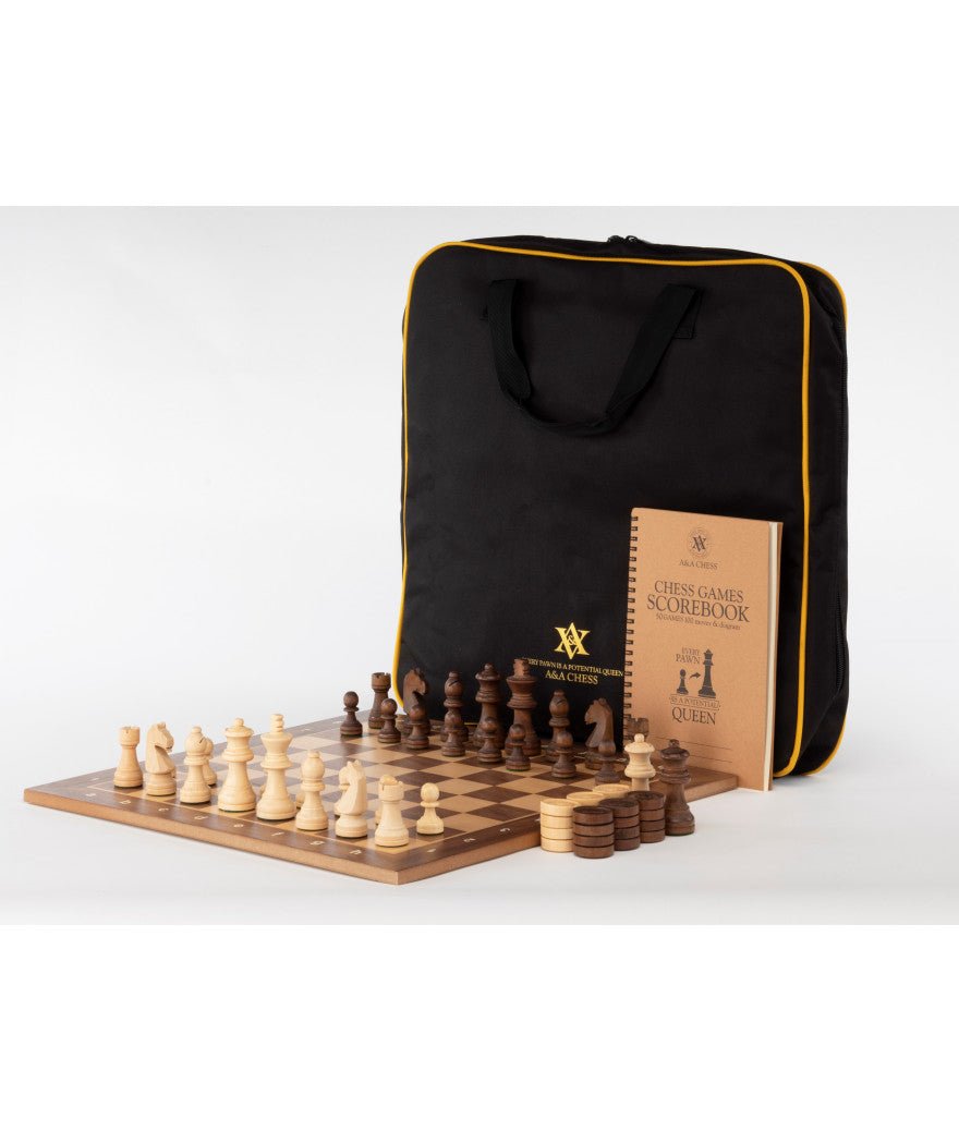 Pack tournoi - Ensemble jeu d'échecs en Noyer - T3 - ensemble d'échecs classique - Rouge et Noir