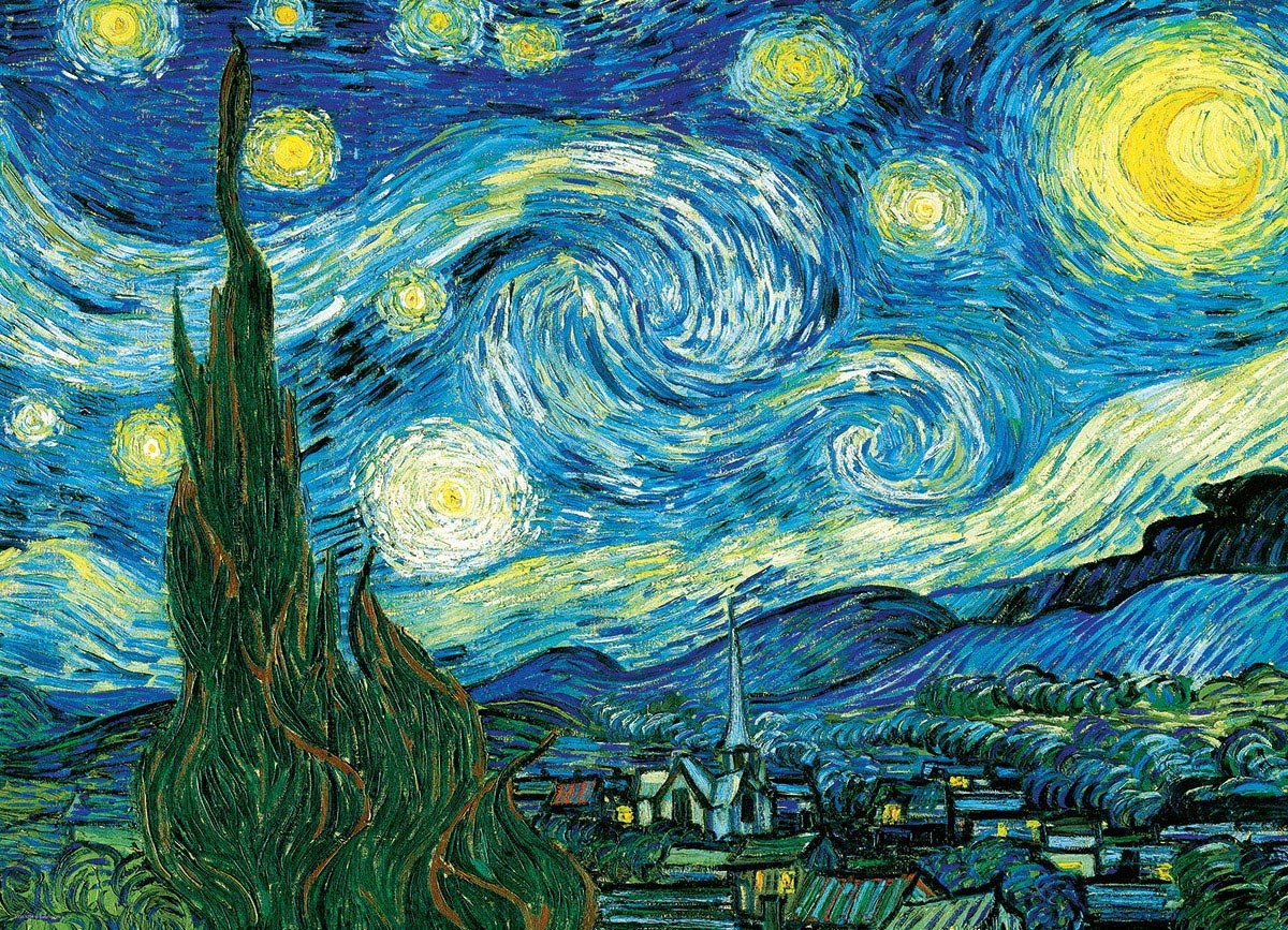 Puzzle Eurographics - 100 p - La nuit étoilée - Vincent Van Gogh - Puzzle en carton - Rouge et Noir