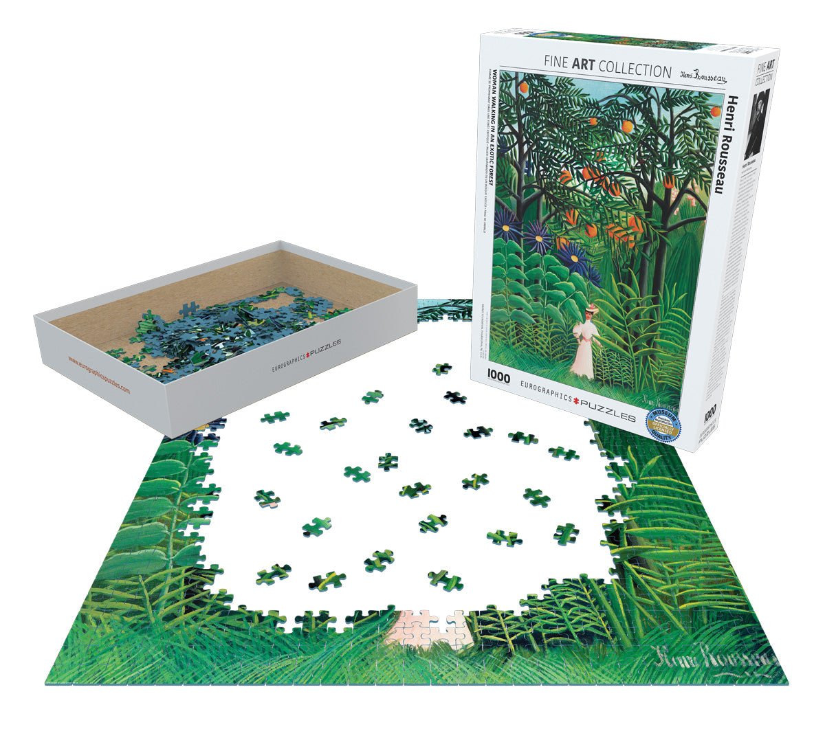 Puzzle Eurographics - 1000 p - Femme se promenant dans une forêt exotique - Henri Rousseau - Puzzle en carton - Rouge et Noir