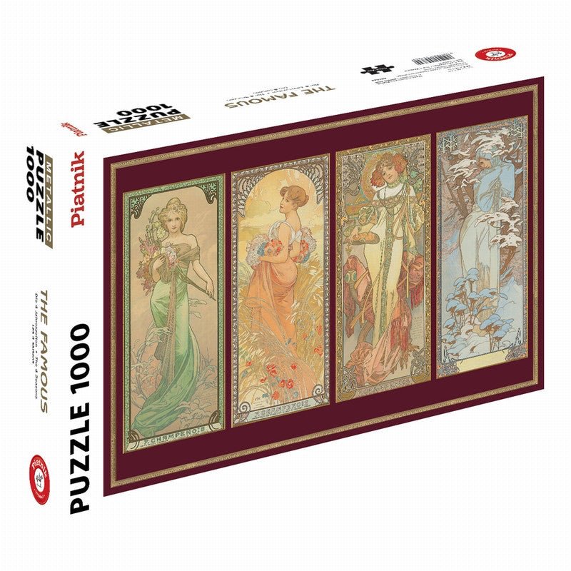 Puzzle Piatnik Métallique - 1000 p - Les 4 saisons - Mucha - Puzzle en carton - Rouge et Noir