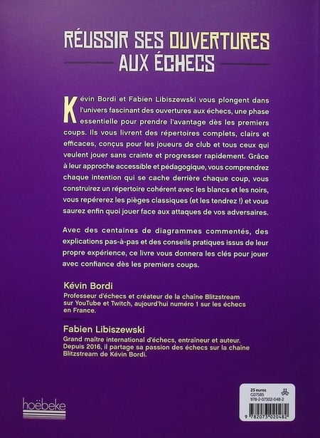 Réussir ses ouvertures aux échecs - (Blitzstream) Kevin Bordi & Fabien Libiszewski - Livre d'échecs - Rouge et Noir