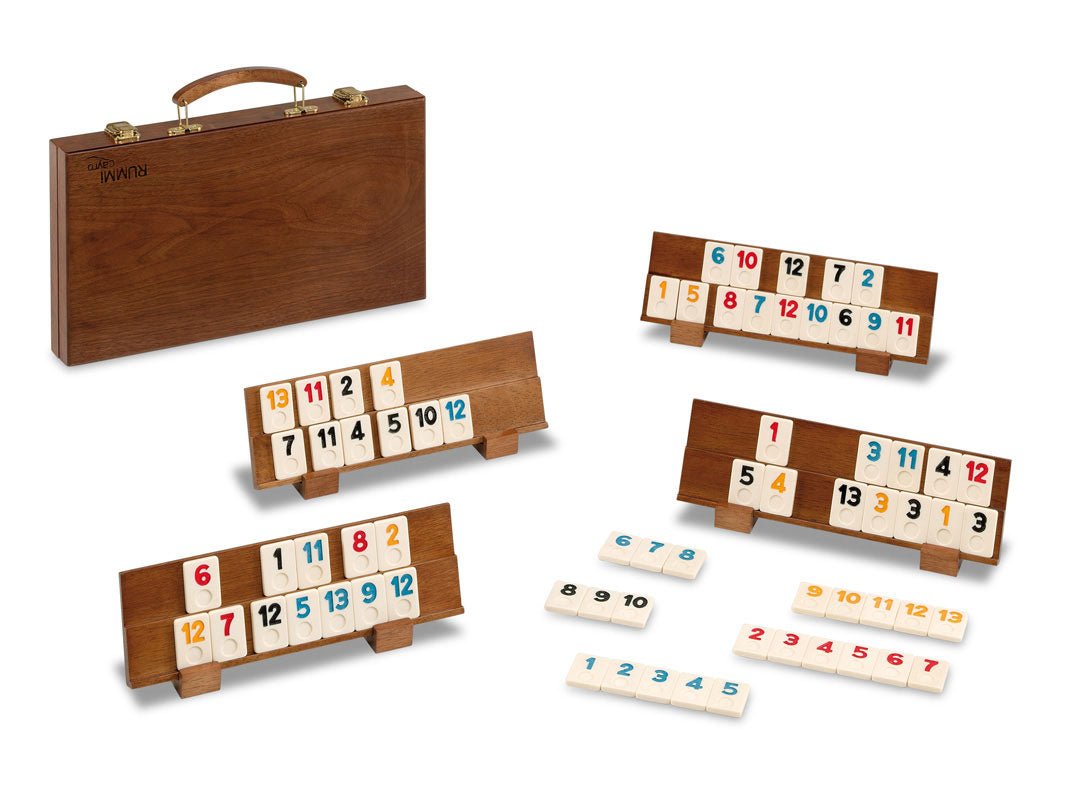 Rummy mallette - Bois foncé - jeu en bois de stratégie jeu de lettres - Rouge et Noir