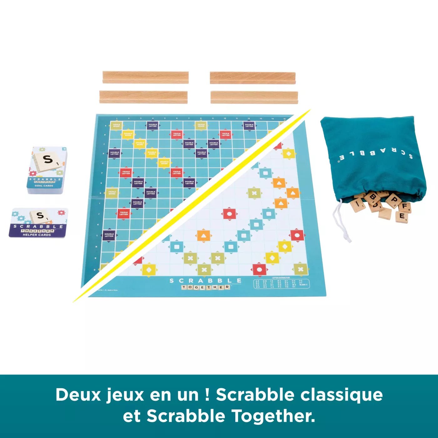 Scrabble Classique en bois - Jeux de Lettres et de Chiffres - Rouge et Noir