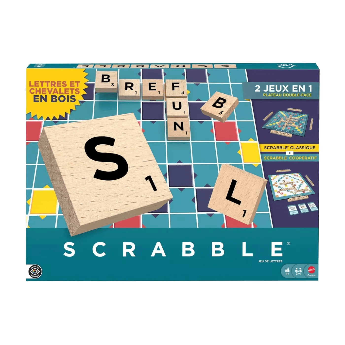 Scrabble Classique en bois - Jeux de Lettres et de Chiffres - Rouge et Noir