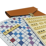 Scrabble Cuir Vegan - Magnétique - Orange - Jeux de Lettres et de Chiffres cadeau bel objet - Rouge et Noir