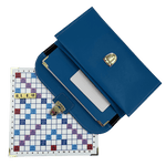 Scrabble Duplicate ou de Voyage en Cuir Vegan - Magnétique - Pliant - Bleu - Jeux de Lettres et de Chiffres cadeau bel objet - Rouge et Noir