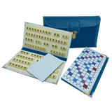 Scrabble Duplicate ou de Voyage en Cuir Vegan - Magnétique - Pliant - Bleu - Jeux de Lettres et de Chiffres cadeau bel objet - Rouge et Noir