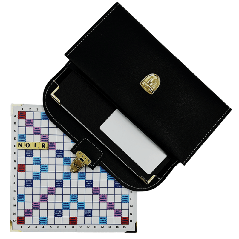 Scrabble Duplicate ou de Voyage en Cuir Vegan - Magnétique - Pliant - Noir - Jeux de Lettres et de Chiffres cadeau bel objet - Rouge et Noir