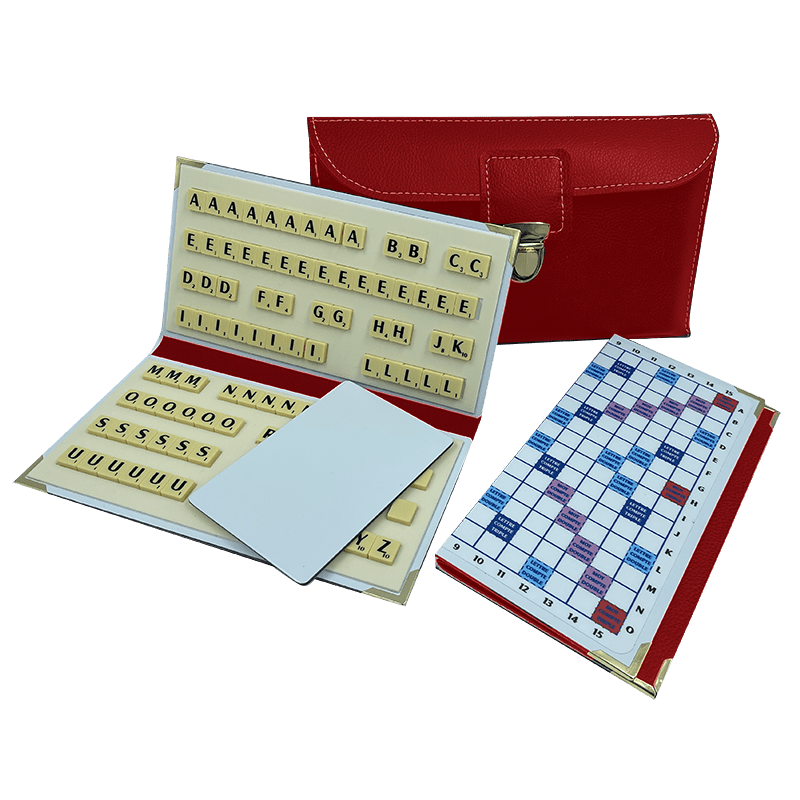 Scrabble Duplicate ou de Voyage en Cuir Vegan - Magnétique - Pliant - Rouge - Jeux de Lettres et de Chiffres cadeau bel objet - Rouge et Noir