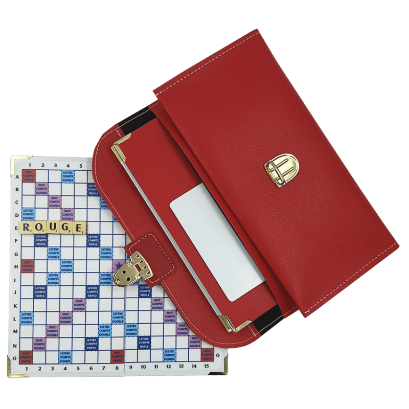 Scrabble Duplicate ou de Voyage en Cuir Vegan - Magnétique - Pliant - Rouge - Jeux de Lettres et de Chiffres cadeau bel objet - Rouge et Noir