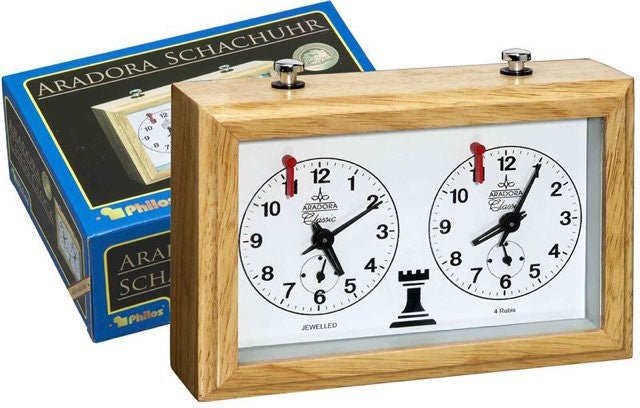 Pendule Aradora bois + secondes - accessoire d'échecs pendule d'échecs - Rouge et Noir